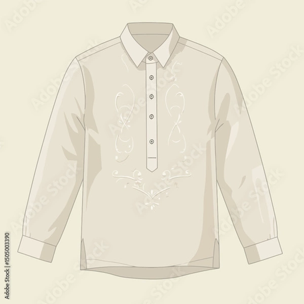Fototapeta Illustrative Long Sleeved Barong Tagalog with Embroidered Design Front