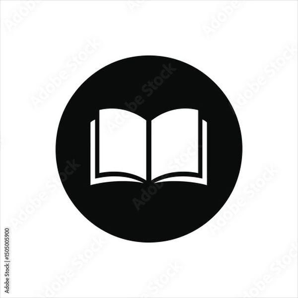 Fototapeta Simple minimalist black and white icon of an open book enclosed within a circle