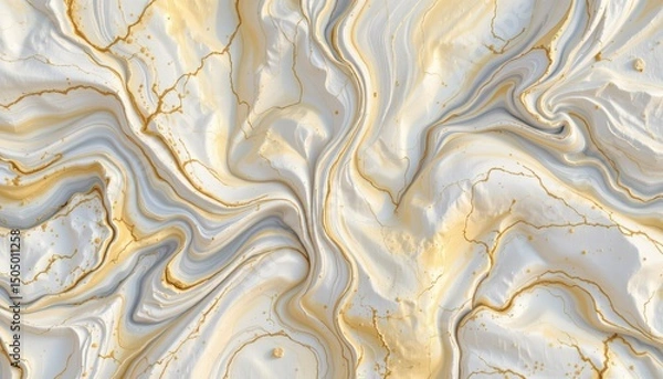 Fototapeta Abstract White and Gold Marble Texture with Fluid Swirls and Patterns