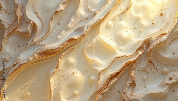 Fototapeta Elegant Swirls of Creamy Beige with Golden Accents in Fluid Art