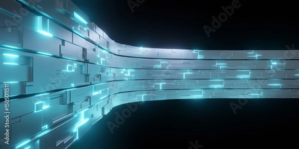 Obraz Futuristic Glowing Wall Technology Background with Digital Grid