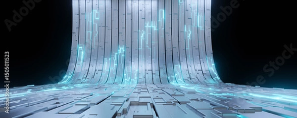 Obraz Futuristic Tech Platform Background with Glowing Digital Grid Wall