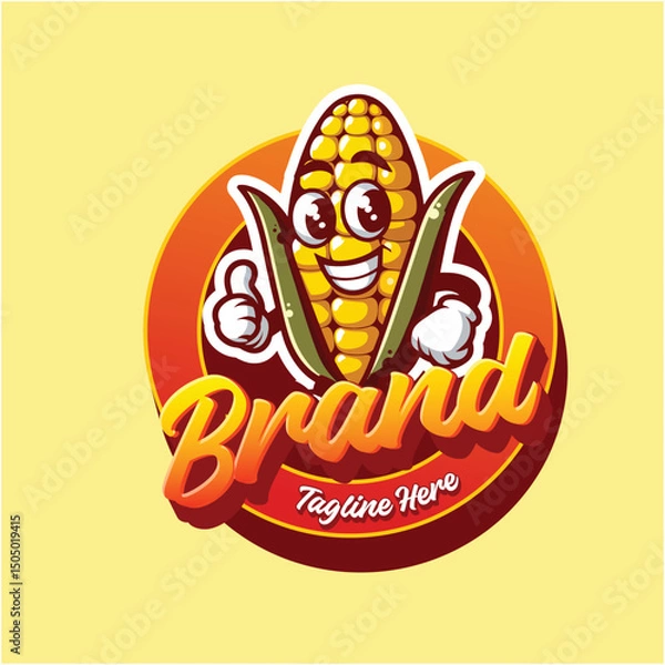 Obraz Cheerful Corn Cob Mascot Brand Logo Design