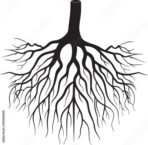 Fototapeta tree root system vector scheme 2d icon black vector illustration
