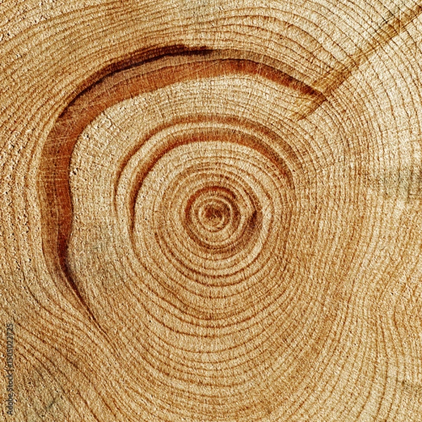Obraz Slice of wood timber with juniper tree rings as natural geometric pattern, abstract nature background. Natural wooden organic textures and shapes, monochrome brown beige gradient color, earthy color