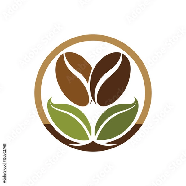 Fototapeta Flat and Minimal Coffee beans logo vector illustration isolated on white background