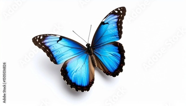 Fototapeta A Captivating Close Up of a Beautiful Blue Butterfly on a White Background Depicting Nature