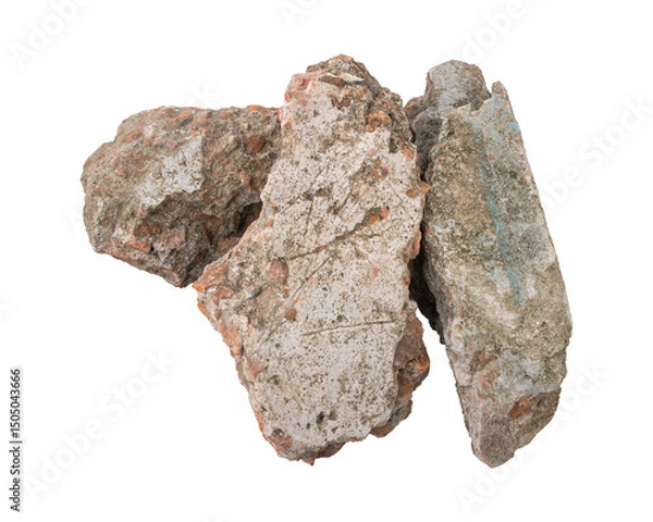 Fototapeta Broken concrete rubble debris isolated on transparent background