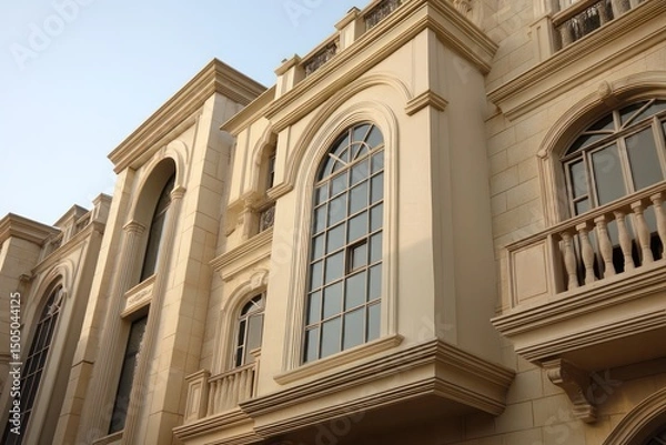 Obraz Cream arched and rectangular windows designed to enhance home facades with elegance.