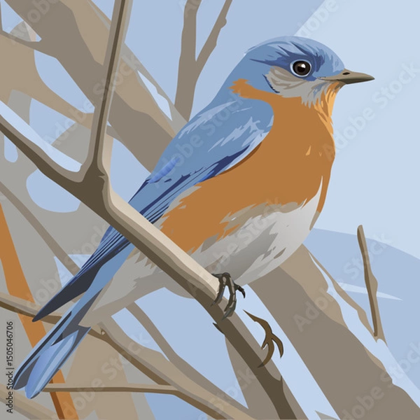 Obraz A vibrant vector illustration of an Eastern Bluebird, showcasing its vivid blue plumage and warm reddish chest, ideal for nature-themed designs.