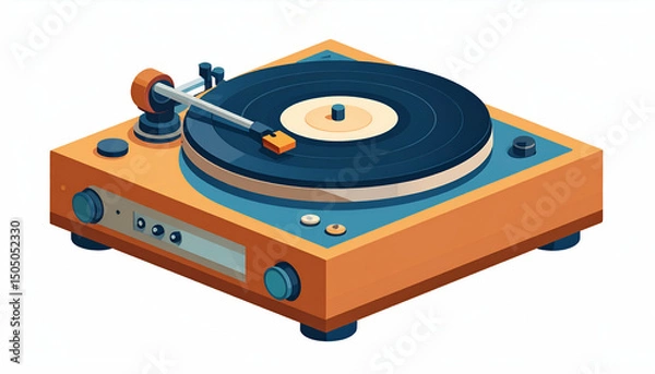 Obraz Stylized graphic illustration of a retro-modern turntable blending vintage and modern design, flat vector art style on white background