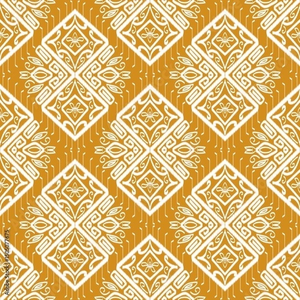 Obraz Geometric pattern featuring repeating diamond shapes with intricate floral and leaf motifs 