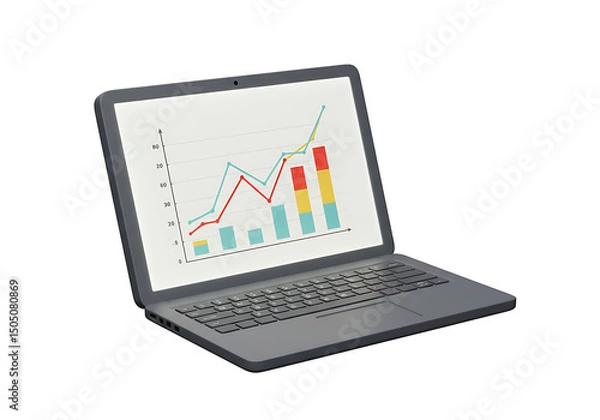 Fototapeta Laptop Displaying Business Growth Chart: Data Analysis & Financial Success