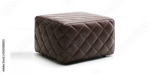 Fototapeta Square leather ottoman with quilted pattern on white background