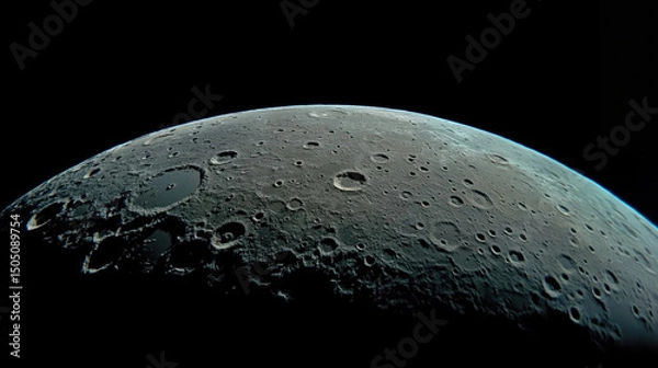Fototapeta Moon surface with craters covering the celestial body in space