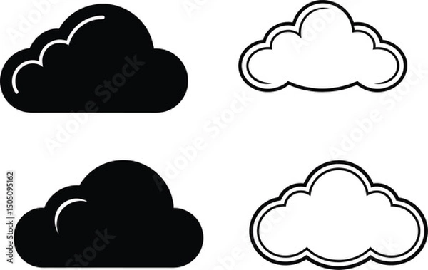 Fototapeta cloudy silhouette vector icon set, set of cloud icons, cloud computing icon, cloud computing concept on white background.