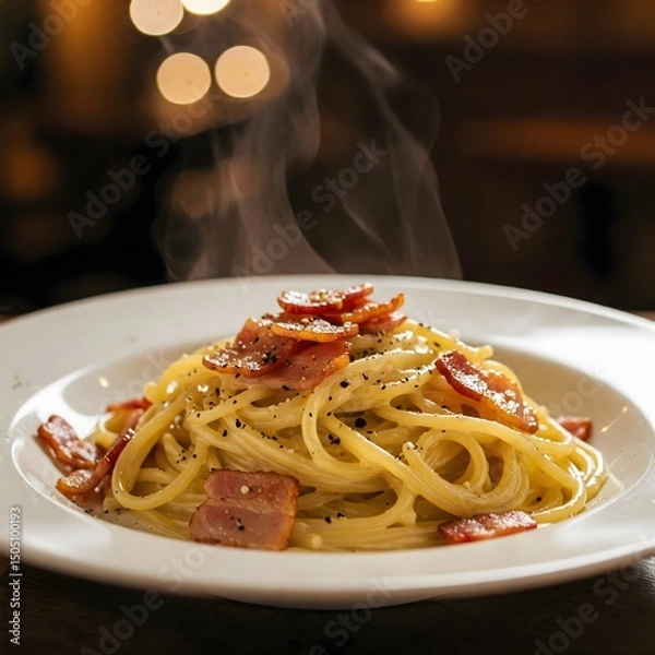 Fototapeta Classic Spaghetti Carbonara with Crispy Guanciale
