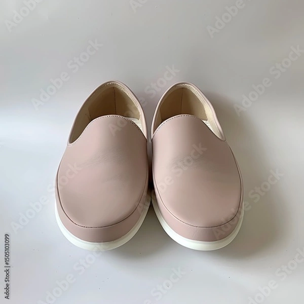 Fototapeta Modern minimalist light pink slip on shoes with white soles on a plain background