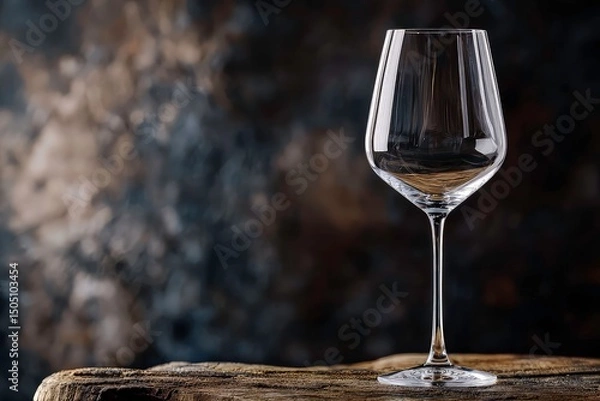 Fototapeta Elegant crystal wine glass with intricate cut patterns on wooden surface, illuminated by warm golden light for a sophisticated ambiance