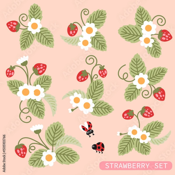 Obraz Strawberry branches arrangement vector set