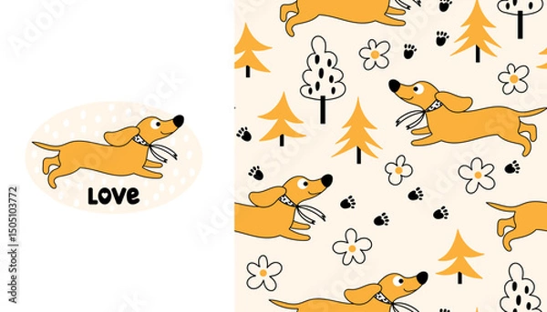 Obraz Seamless pattern of cute dachshund