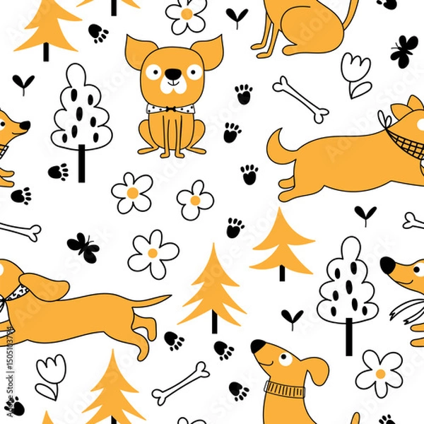 Obraz Seamless pattern with funny dogs