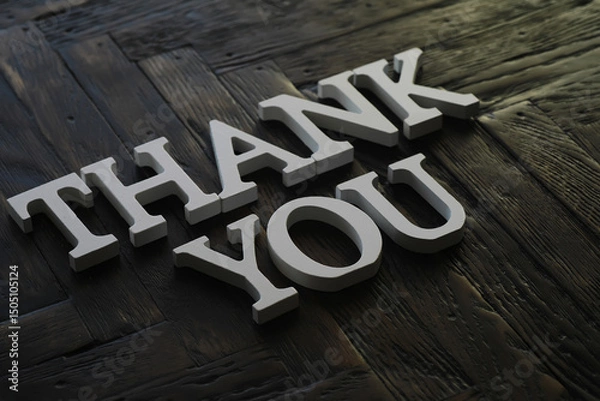 Obraz Thank You Message in 3D Letters on Dark Wooden Surface