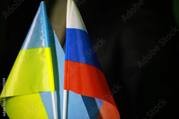 Obraz Ukraine and Russia Conflict Concept with Flags Representing Ongoing Tensions and Geopolitical Issues