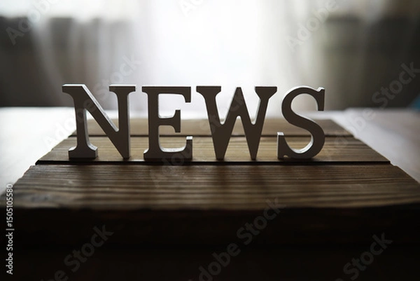 Obraz Wooden Block Letters Spelling NEWS on Rustic Wooden Table Background