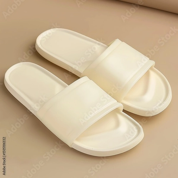 Fototapeta Minimalist Aesthetic: Creamy White Slip-On Sandals with Clean lines Design