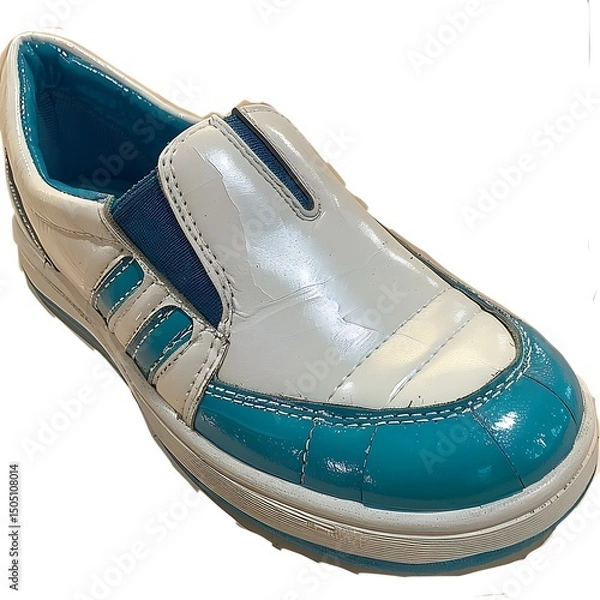 Fototapeta Stylish Turquoise and White Slip-On Shoe with a glossy texture detail