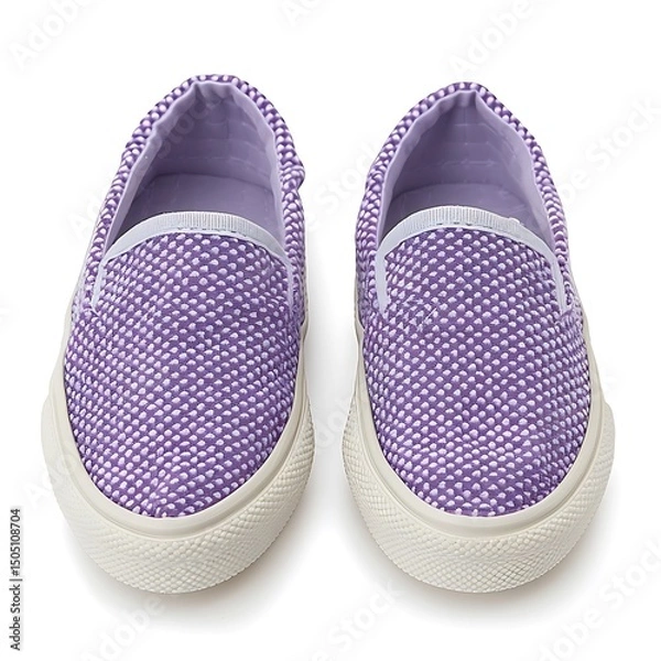 Fototapeta Two purple dotted pattern casual slip-on shoes on isolated white background