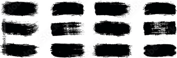 Fototapeta Brush strokes vector. Black set paint, ink brush, brush strokes, brushes, lines, frames, box, grungy. Paintbrush collection. Set of rectrangle shape brush strokes. Painted rectangles and long strokes,