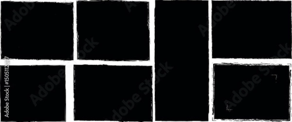 Fototapeta Set of rectangular grunge brush stroke, text box frame rough grunge square paint shape element. Hand drawn crayon grunge brush rectangle text border. Vector illustration 