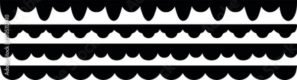 Fototapeta Scalloped edge seamless set. borders and dividers. Simple scalloped border. Repeat cute vintage frill ornament. Texture ribbons. Vector illustration isolated on white background.