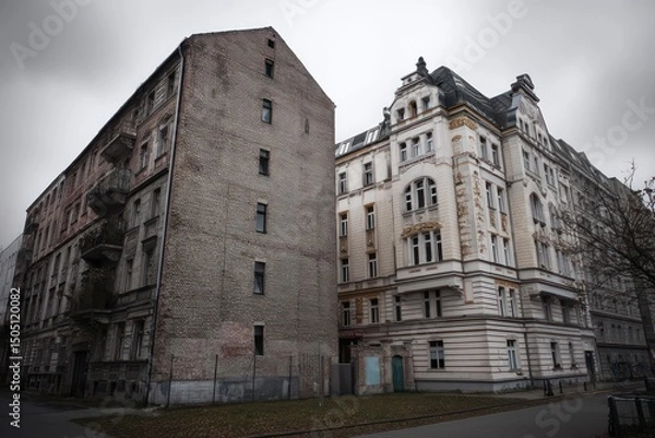 Fototapeta Old apartment vs newly renovated home with a focus on architectural revival and design.