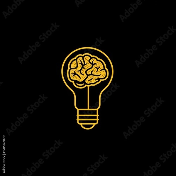 Obraz yellow bulb with a human brain inside on a black background, symbolizing mind power, new ideas, creativity, and innovative thinking