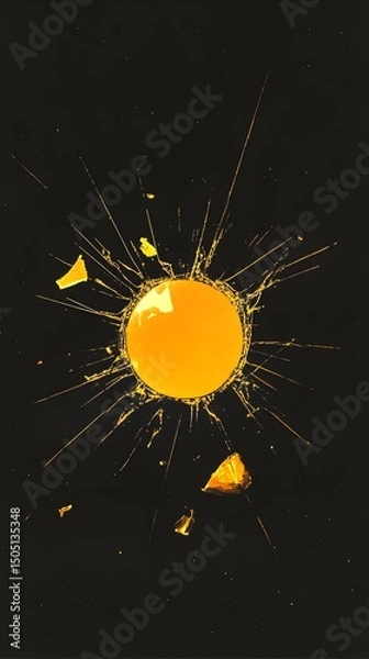 Fototapeta Vibrant yellow yolk explodes against a dark backdrop, radiating shards and splatters