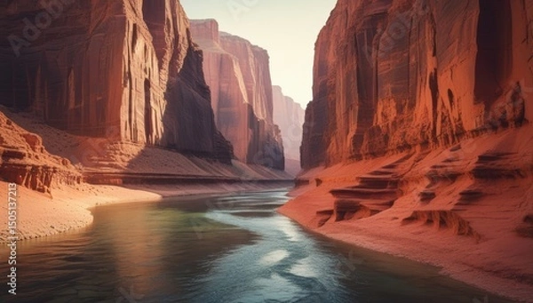 Fototapeta Majestic Canyon Walls Reflecting in the Still Waters of the River Below