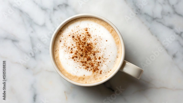 Fototapeta Foodie travel private jet foodie enjoying travel moment with private jet vibe and warm cup of frothy coffee topped with
