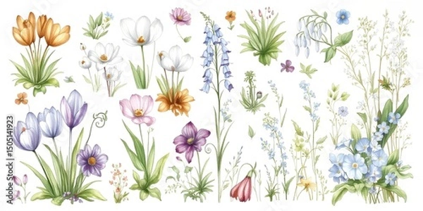 Obraz Watercolor Botanical Illustrations Spring Flowers Collection for Design Projects