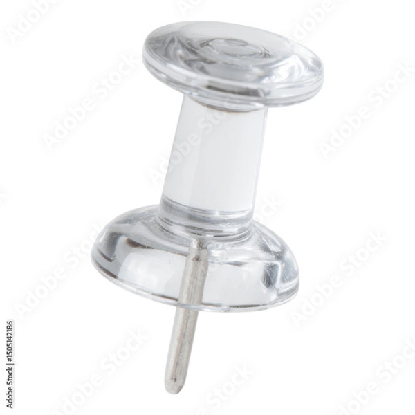 Fototapeta A clear push pin with a cylindrical body and sharp metal point.
