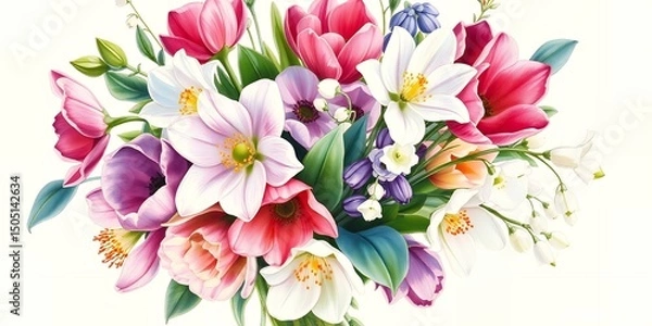 Obraz Vibrant Spring Bouquet of Tulips Anemones and Lily Flowers