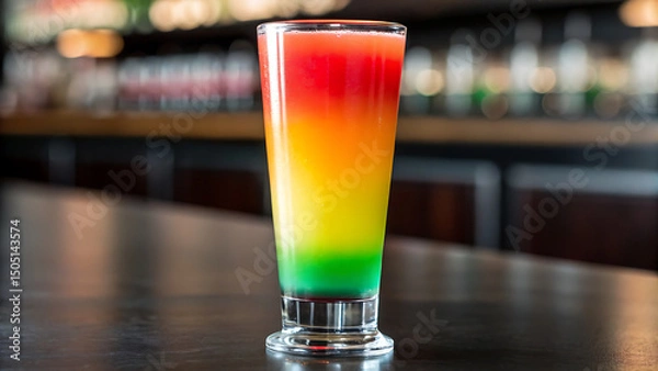 Fototapeta Foodie travel private jet colorful layered drink in glass on table perfect for foodie travel and private jet enjoyment