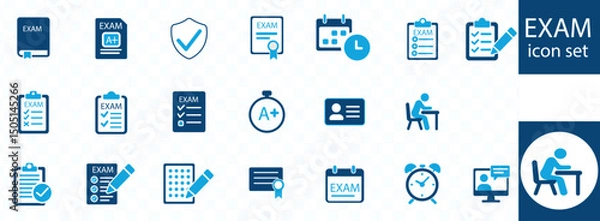 Fototapeta Exam icon set. score, quiz, questionnaire, results, pass, online exam and more