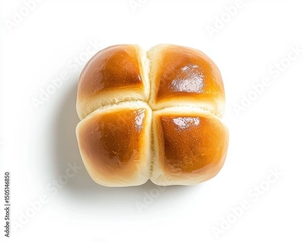 Fototapeta Delicious Shiny Baked Cloverleaf Roll on a Clean White Surface Perfect For a Savory Meal