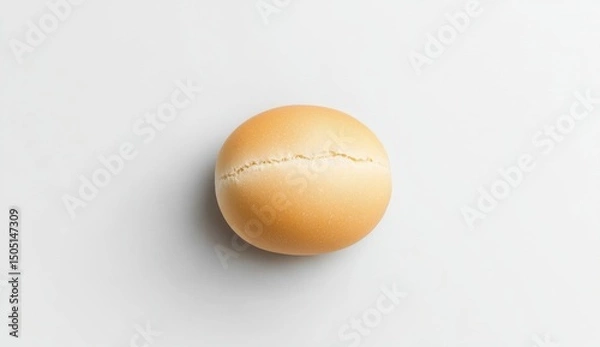 Fototapeta Fresh Baked Dinner Roll on White Background Showing its Golden Crust and Doughy Texture Overhead Shot
