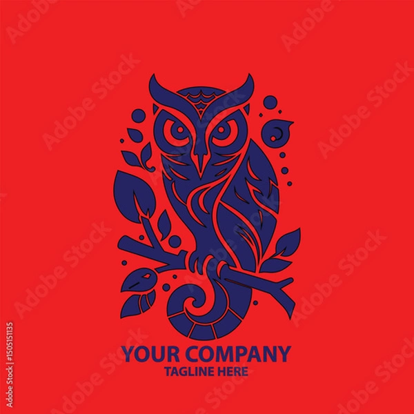 Obraz Elegant Owl Silhouette Logo on Red Background