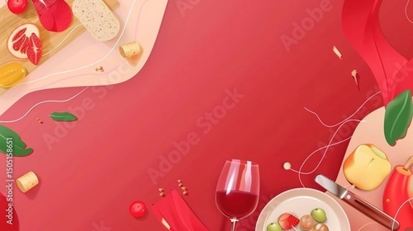 Obraz Food Festival Red Wine Background: Nectar Enhances the Feast, Painting a Tipsy Movement of the Synergy between Tannin Aroma and Tongue Carnival