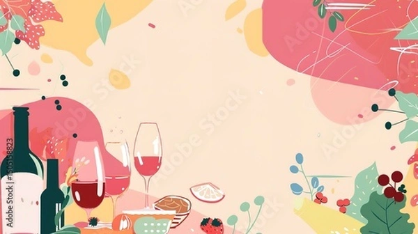 Obraz Food Festival Red Wine Background: Nectar Enhances the Feast, Painting a Tipsy Movement of the Synergy between Tannin Aroma and Tongue Carnival